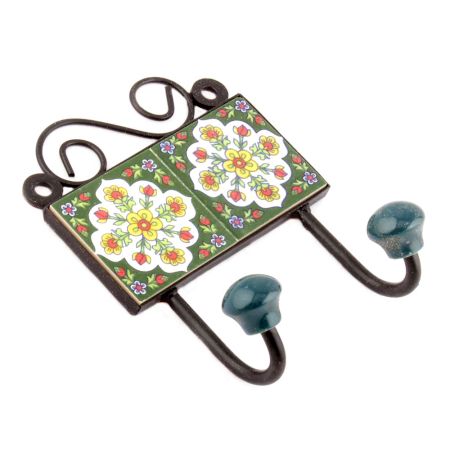 Forest Green White Floral Ceramic Tiles Hooks Online